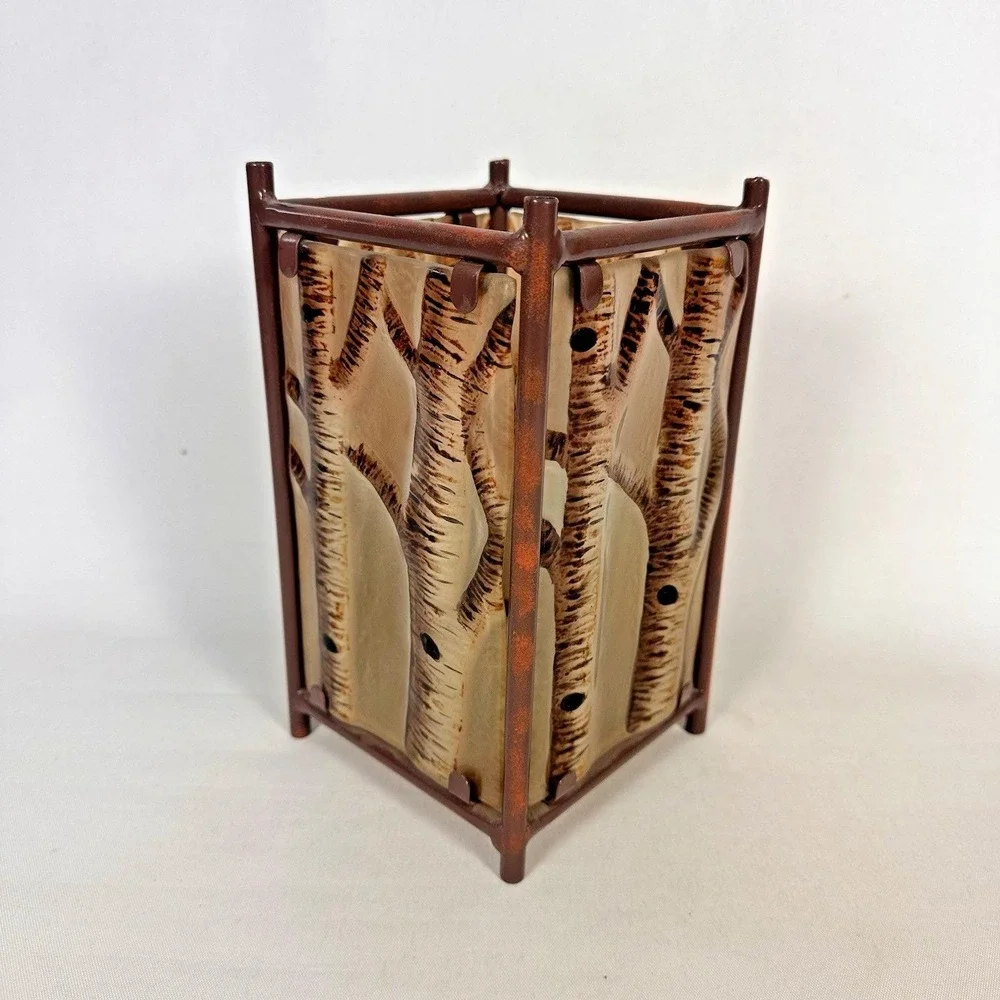 Vintage‎ Hand Painted 3D Glass Deer Votive Candle Holder Rustic Lodge Lantern